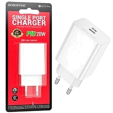 СЗУ (Сетевое зарядное устройство) BOROFONE BA21A Pro, 20W, 3A, 1 TYPE-C, PD20W, цвет белый СЗУ (Сетевое зарядное устройство) BOROFONE BA21A Pro, 20W, 3A, 1 TYPE-C, PD20W, цвет белый