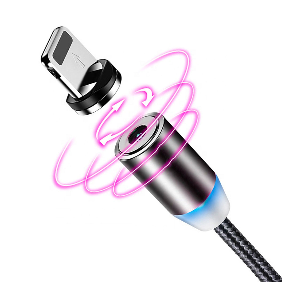 USB кабель магнитный 360 "Magnetic Cable" APPLE Lightning 8 pin, длина 1 метр, тканевая оплетка, цвет черный | Последняя цена