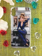 Чехол накладка для APPLE iPhone X, XS, силикон, рисунок девушка в синем платье