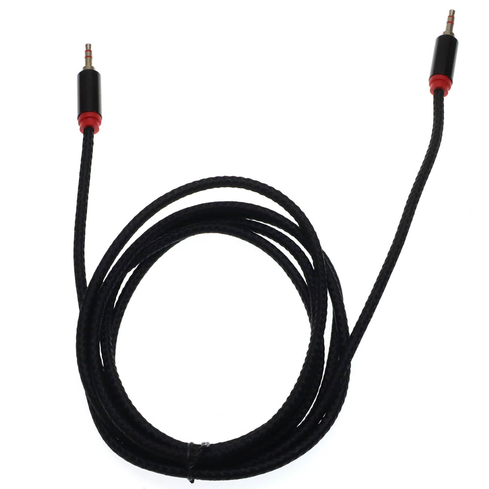 Кабель AUX (jack 3.5 - jack 3.5) 2 метра, тканевая оплетка, цвет черный