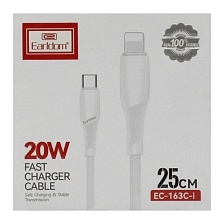 Кабель EARLDOM EC-161C-I USB Type C на Lightning 8 pin, длина 25 cм, 20W, цвет белый Кабель EARLDOM EC-161C-I USB Type C на Lightning 8 pin, длина 25 cм, 20W, цвет белый