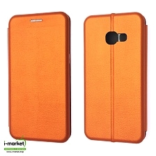 Чехол книжка для SAMSUNG Galaxy A3 2017 (SM-A320), экокожа, визитница, цвет оранжевый.