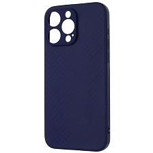 Чехол накладка для APPLE iPhone 15 Pro Max, силикон, карбон, цвет темно синий