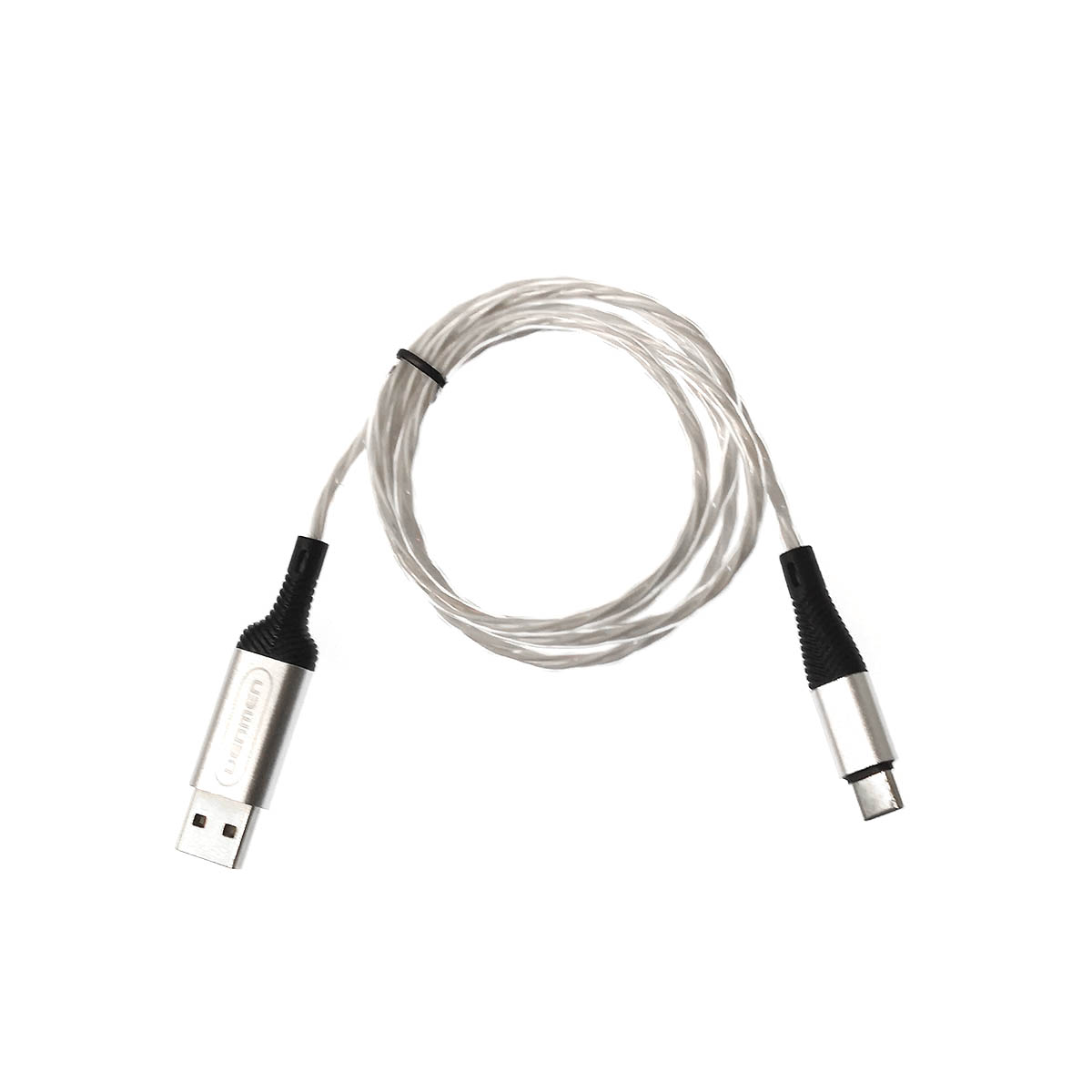 Кабель DENMEN D25T USB Type C, LED подсветка, 2.4A, длина 1 метр, цвет серебристый