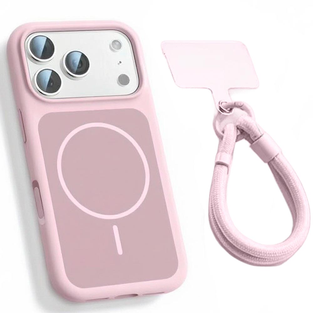 Чехол накладка BETYFATE с поддержкой MagSafe для APPLE iPhone 17 Pro Max, iPhone 18 Pro Max, ремешок, силикон, бархатистая подложка, цвет розовый