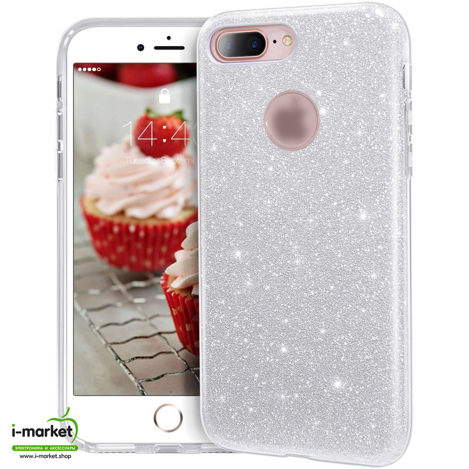 Чехол накладка Shine для APPLE iPhone 7 Plus, iPhone 8 Plus, силикон, блестки, цвет серебристый Чехол накладка Shine для APPLE iPhone 7 Plus, iPhone 8 Plus, силикон, блестки, цвет серебристый