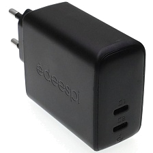 СЗУ (Сетевое зарядное устройство) DEESPI GaN45, 45W, 2 USB Type C, цвет черный СЗУ (Сетевое зарядное устройство) DEESPI GaN45, 45W, 2 USB Type C, цвет черный