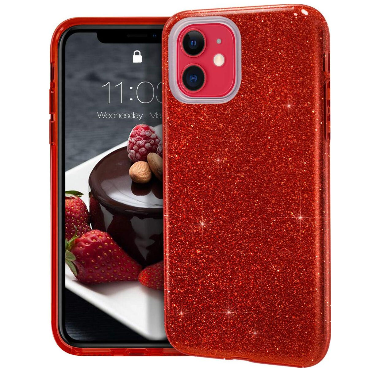Чехол накладка SHINE для APPLE iPhone 11, силикон, блестки, цвет красный Чехол накладка SHINE для APPLE iPhone 11, силикон, блестки, цвет красный