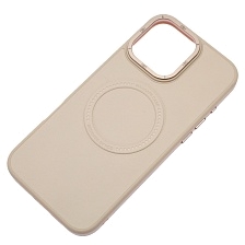 Чехол накладка Creative Stylish с поддержкой MagSafe для APPLE iPhone 16 Pro Max, защита камеры, экокожа, бархат, цвет светло розовый