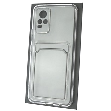 Чехол накладка CARD CASE для VIVO V21E, силикон, отдел для карт, цвет прозрачный Чехол накладка CARD CASE для VIVO V21E, силикон, отдел для карт, цвет прозрачный