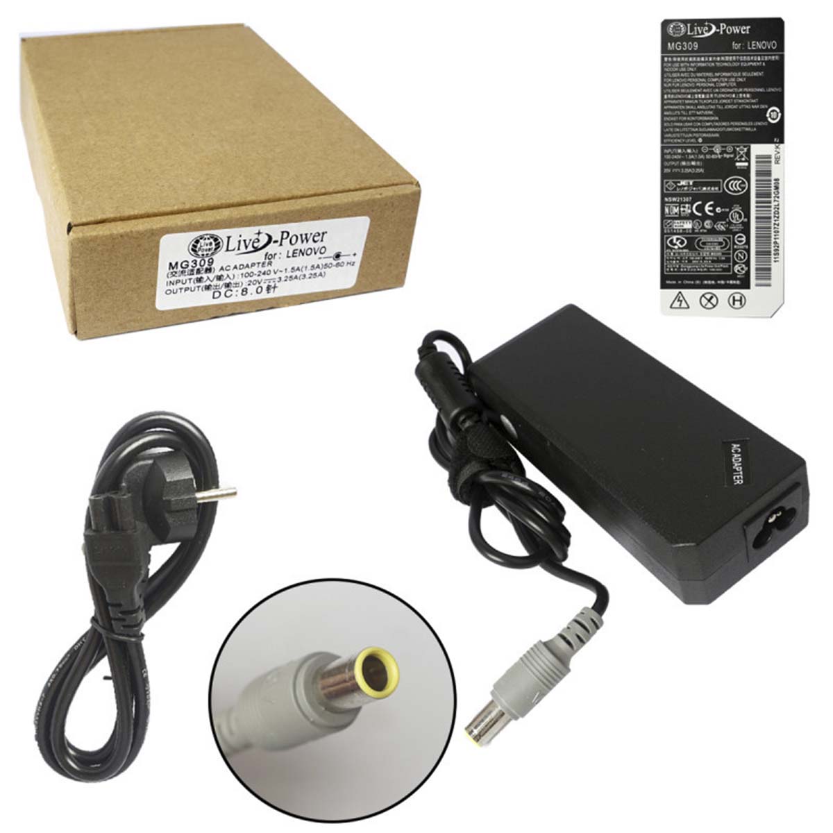 Блок питания Live Power MG309 для ноутбука LENOVO 20V - 3.25A, штекер DC 8.0 Блок питания Live Power MG309 для ноутбука LENOVO 20V - 3.25A, штекер DC 8.0