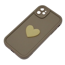 Чехол накладка для APPLE iPhone 11, силикон, 3D сердце, защита камеры, бортики, цвет коричневый Чехол накладка для APPLE iPhone 11, силикон, 3D сердце, защита камеры, бортики, цвет коричневый