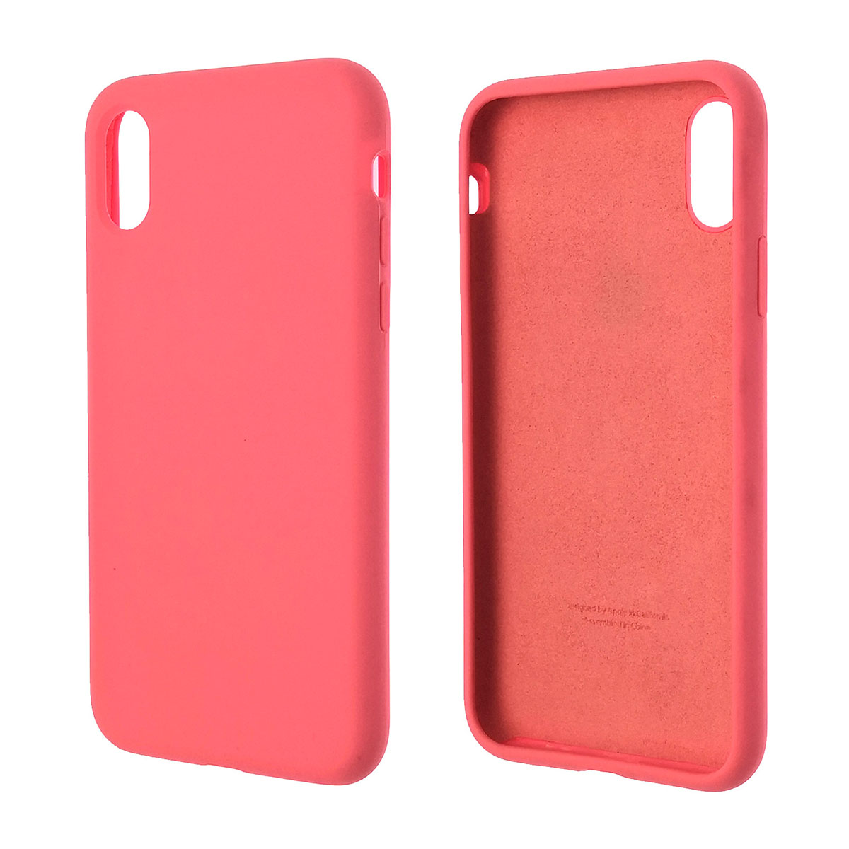 Чехол накладка Silicon Case для APPLE iPhone X, XS, силикон, бархат, цвет ярко розовый.
