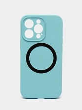 Чехол накладка Silicone Case для APPLE iPhone 13 Pro Max, с поддержкой MagSafe, защита камеры, силикон, бархат, цвет мятный