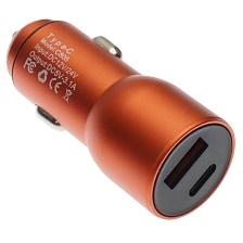 АЗУ (Автомобильное зарядное устройство) C805, 1 USB Type C, 1 USB A, цвет оранжевый