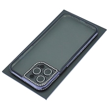 Чехол накладка для APPLE iPhone 13 Pro Max, силикон, защита камеры, стразы, цвет окантовки черный Чехол накладка для APPLE iPhone 13 Pro Max, силикон, защита камеры, стразы, цвет окантовки черный