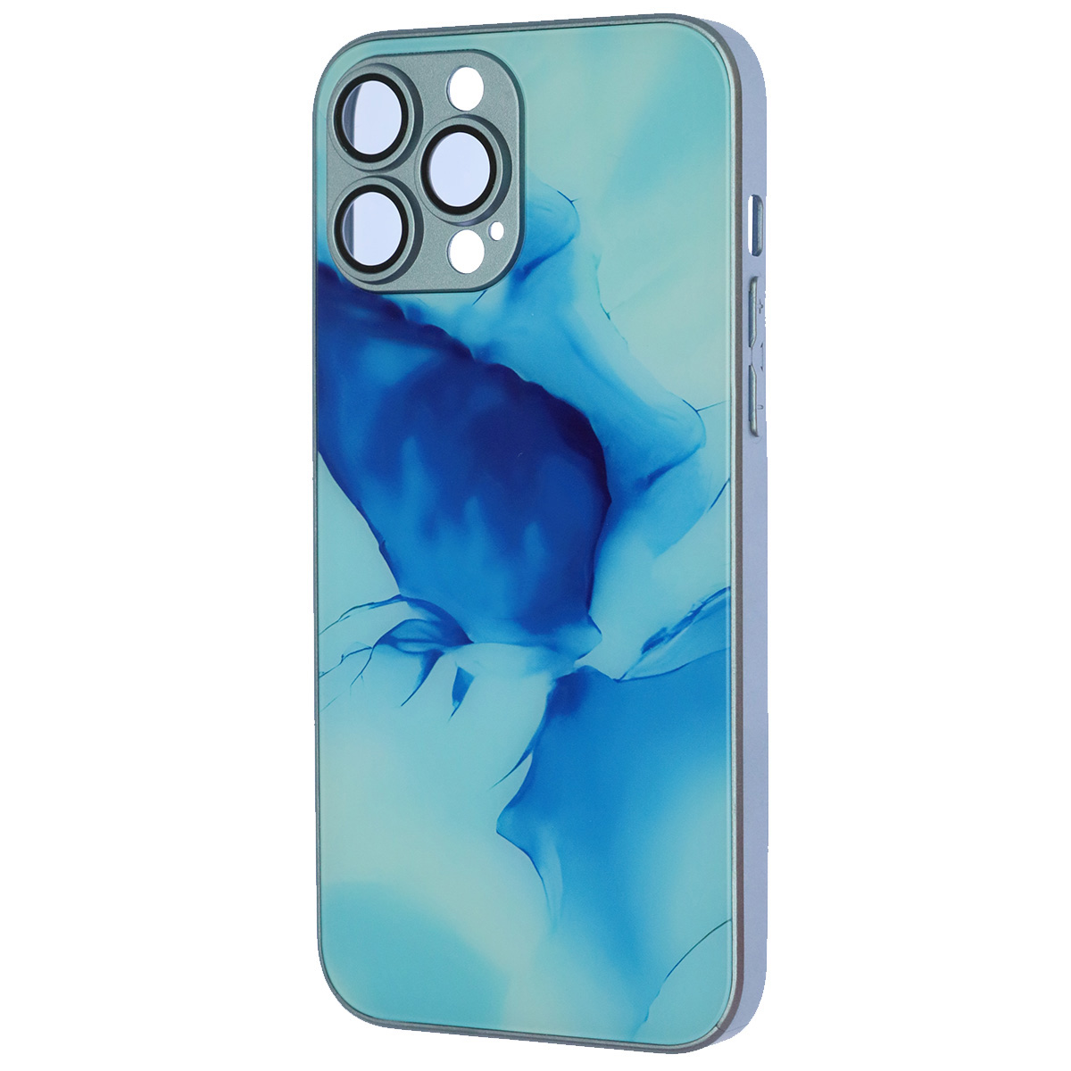 Чехол накладка AG Glass case для APPLE iPhone 13 Pro Max (6.7"), силикон, стекло, защита камеры, цвет голубой Чехол накладка AG Glass case для APPLE iPhone 13 Pro Max (6.7"), силикон, стекло, защита камеры, цвет голубой