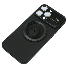 Чехол накладка с поддержкой MagSafe для APPLE iPhone 15 Pro Max, силикон, защита камеры, подставка, цвет черный Чехол накладка с поддержкой MagSafe для APPLE iPhone 15 Pro Max, силикон, защита камеры, подставка, цвет черный
