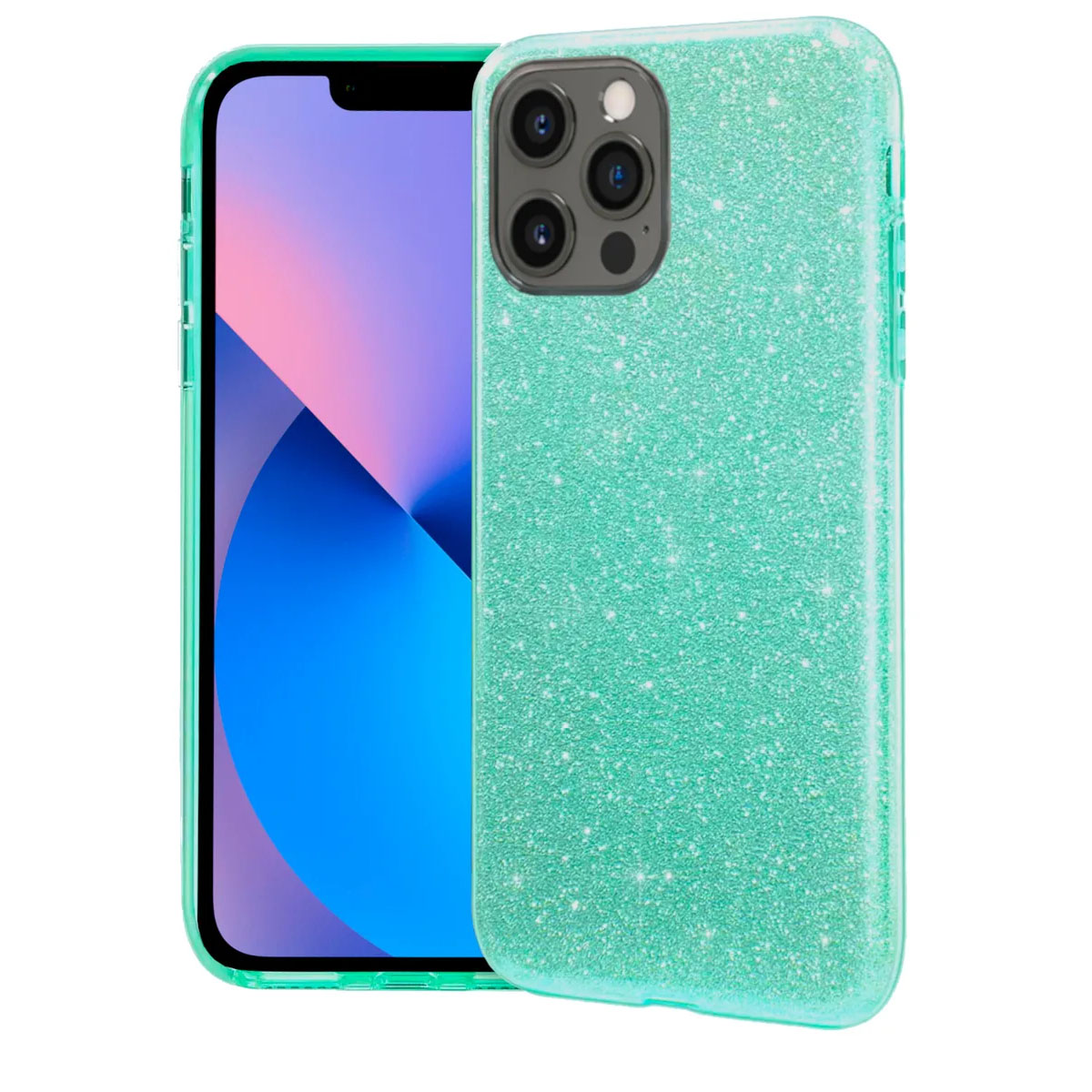 Чехол накладка Shine для APPLE iPhone 12 Pro MAX (6.7"), силикон, блестки, цвет зеленый Чехол накладка Shine для APPLE iPhone 12 Pro MAX (6.7"), силикон, блестки, цвет зеленый
