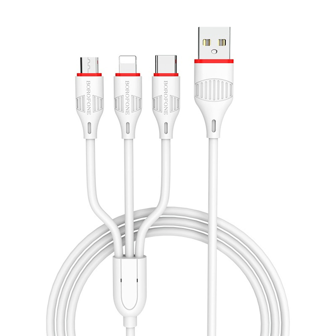 Кабель BOROFONE BX17 Enjoy 3 в 1 USB на Lightning 8 pin, Micro USB, Type-C, 2.4A, длина 1 метр, цвет белый