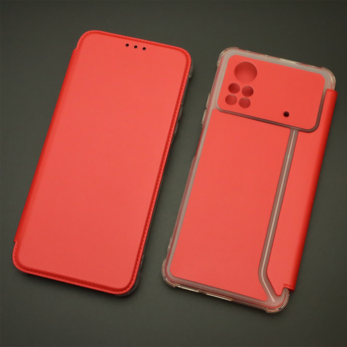 Чехол книжка для XIAOMI POCO X4 Pro 5G, экокожа, визитница, цвет красный