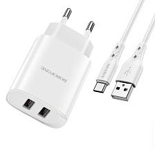 СЗУ (Сетевое зарядное устройство) BOROFONE BN2 Super fast с кабелем USB Type C, 2.1A, длина 1 метр, цвет белый СЗУ (Сетевое зарядное устройство) BOROFONE BN2 Super fast с кабелем USB Type C, 2.1A, длина 1 метр, цвет белый
