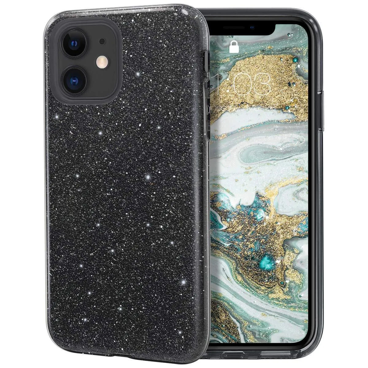 Чехол накладка SHINE для APPLE iPhone 11, силикон, блестки, цвет черный Чехол накладка SHINE для APPLE iPhone 11, силикон, блестки, цвет черный