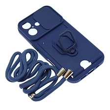 Чехол накладка MULTI FUNCTION 4 в 1 для APPLE iPhone 16, цвет темно синий