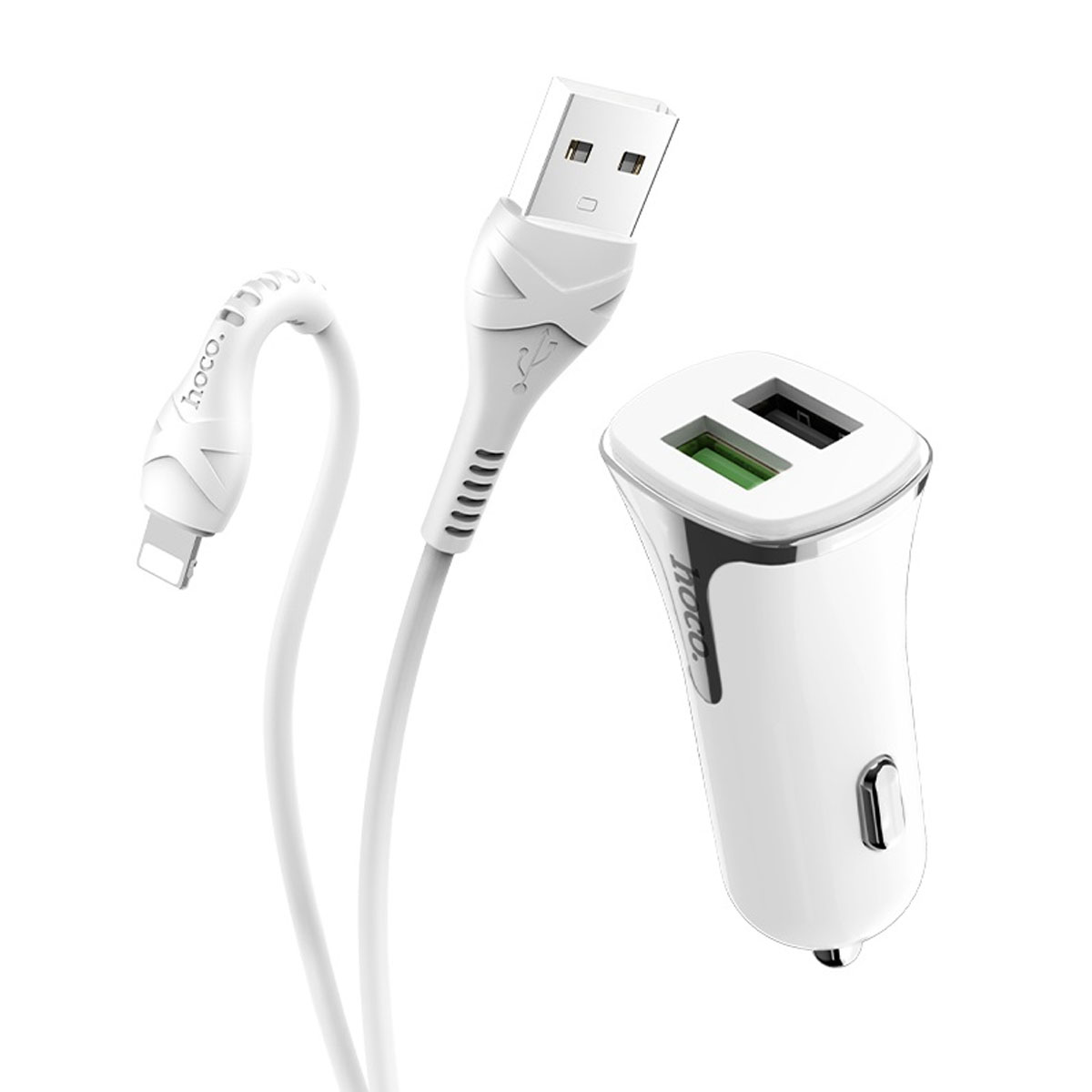АЗУ (Автомобильное зарядное устройство) HOCO Z31 Universe с кабелем Lightning 8 pin, 18W, 3.4A, QC3.0, 2 USB, длина 1 метр, цвет белый