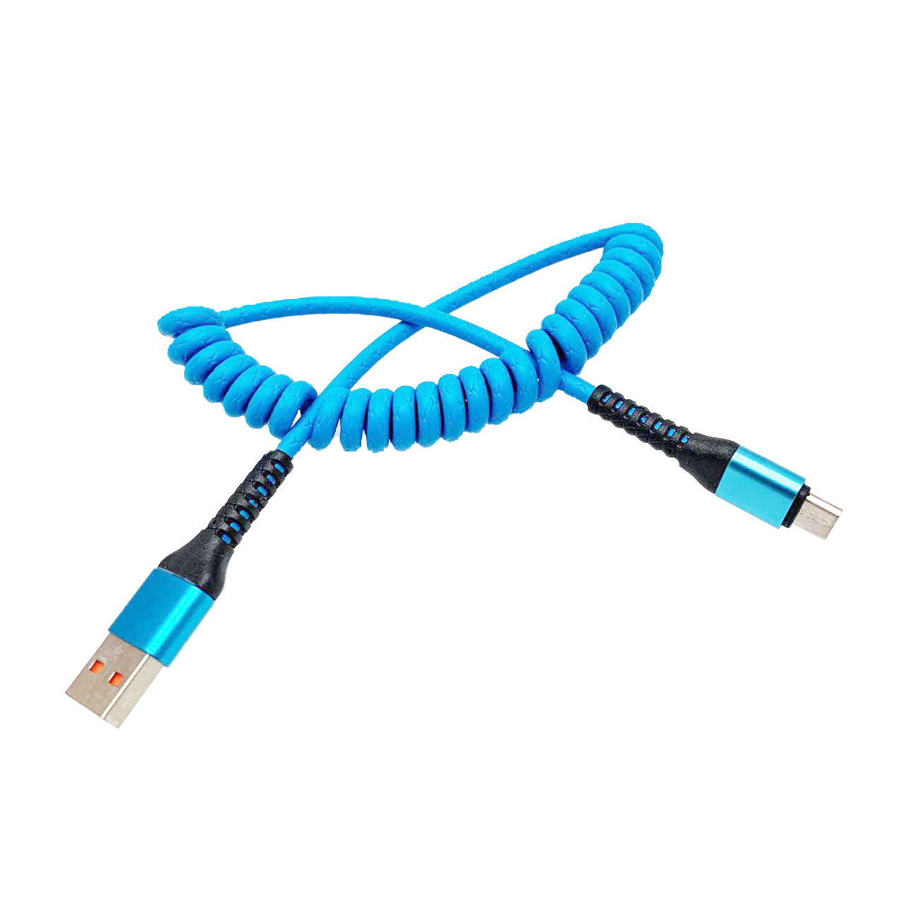 USB Дата-кабель "XB X13" micro USB силиконовый 1 метр, витой, цвет голубой, оранжевые контакты.