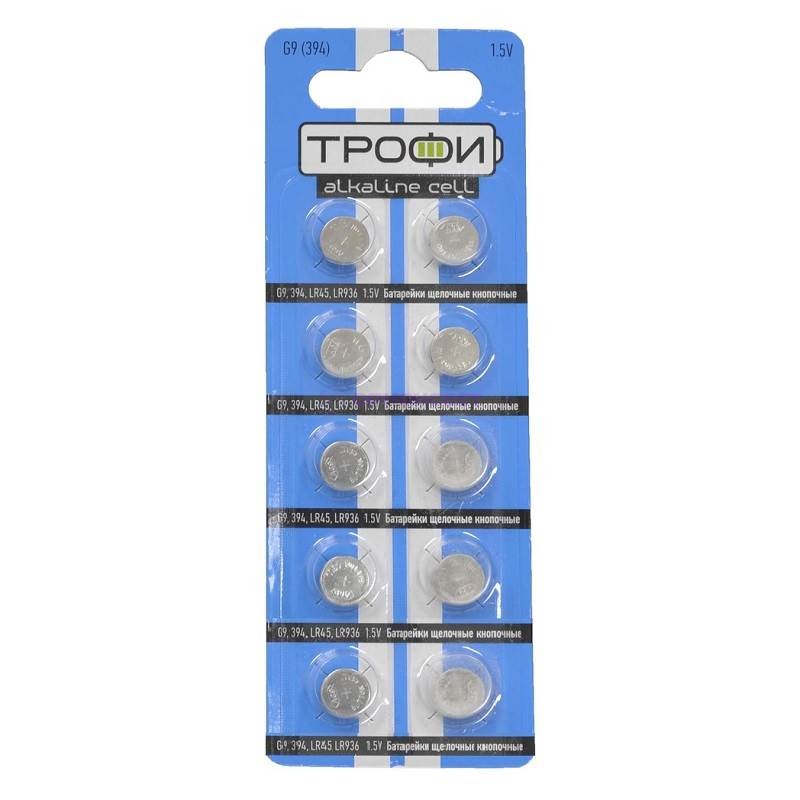 Батарейка Трофи G9 (394) 1.5v. Батарейка Трофи G9 (394) 1.5v.
