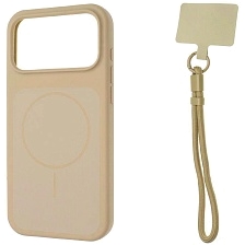 Чехол накладка BETYFATE с поддержкой MagSafe для APPLE iPhone 17 Pro Max, iPhone 18 Pro Max, ремешок, силикон, бархатистая подложка, цвет песочно желтый