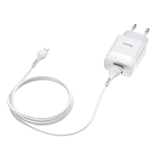 СЗУ (Сетевое зарядное устройство) HOCO C73A Glorious c кабелем Lightning 8 pin, 2.4A, 2 USB, длина 1 метр, цвет белый СЗУ (Сетевое зарядное устройство) HOCO C73A Glorious c кабелем Lightning 8 pin, 2.4A, 2 USB, длина 1 метр, цвет белый