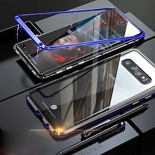 Магнитный чехол для SAMSUNG Galaxy S10 PLUS (SM-G975), закаленное стекло, металл, цвет серебристо прозрачный