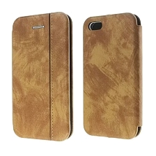 Чехол книжка VINTAGE LiNE для APPLE iPhone 5, 5G, 5S, SE, экокожа, цвет светло коричневый.