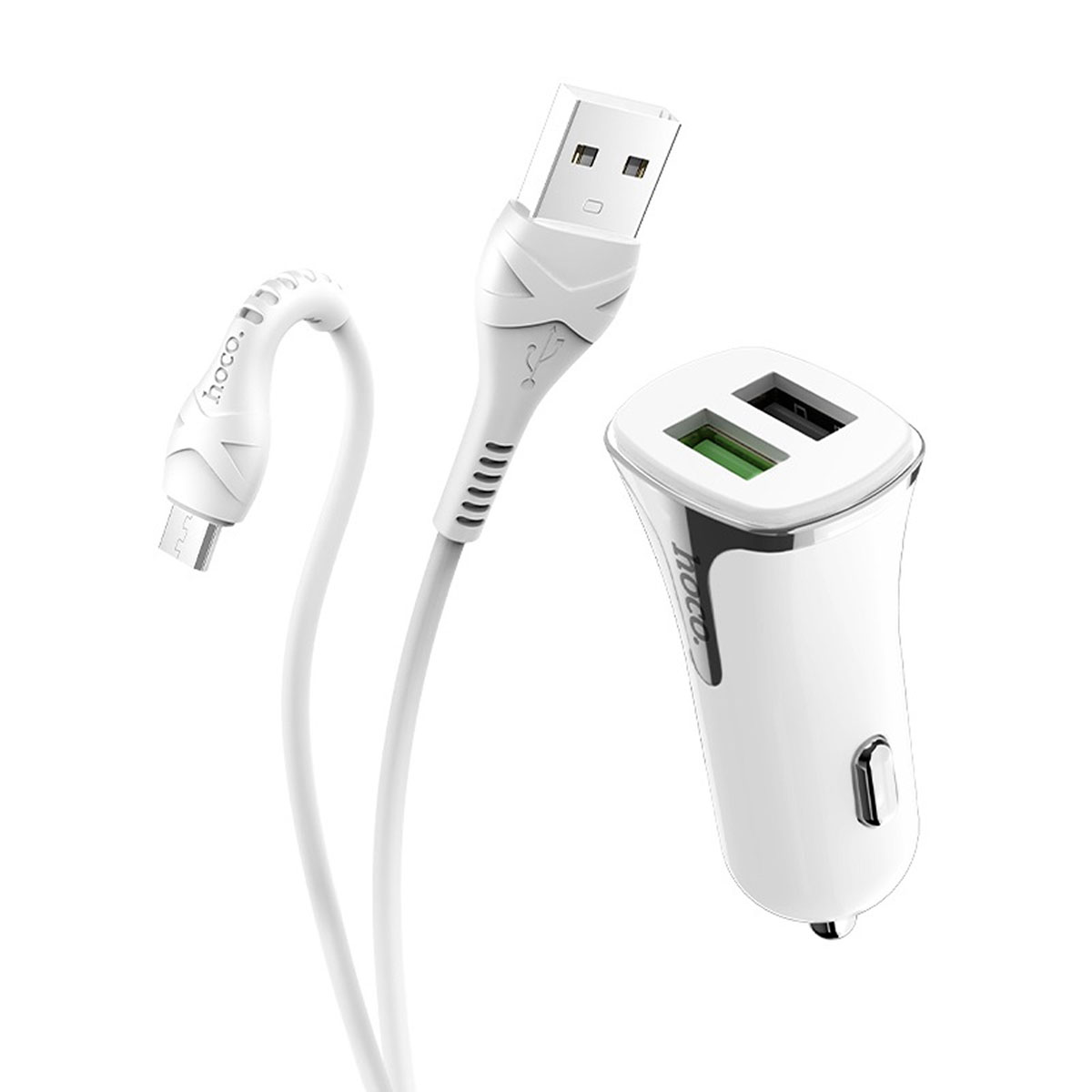 HOCO Z31 Universe автомобильное зарядное устройство QC3.0 2xUSB, 3.4А, набор с кабелем Micro USB длиной 1 метр, цвет белый.
