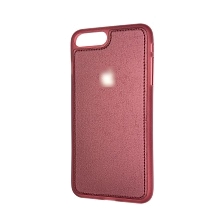 Чехол накладка для APPLE iPhone 7 Plus, 8 Plus, силикон, под кожу, с логотипом, цвет бордовый.