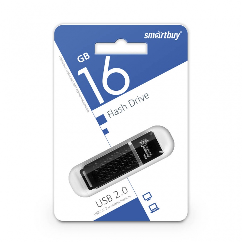 Флешка USB 2.0 16Gb SMARTBUY Quartz, цвет черный