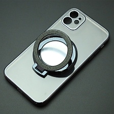 Чехол накладка для APPLE iPhone 11, силикон, защита камеры, кольцо держатель, прозрачный, цвет окантовки черный