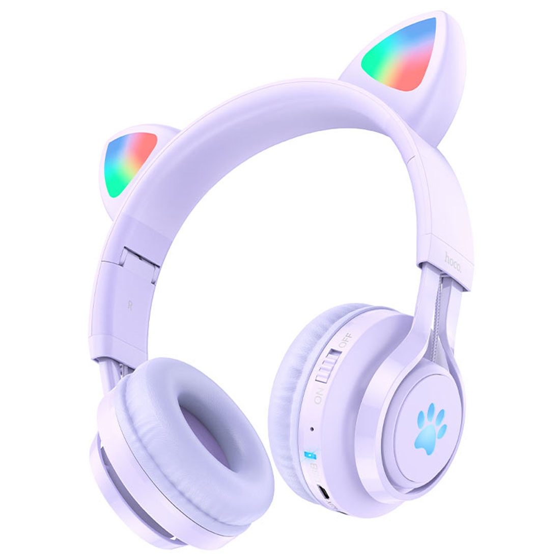 Гарнитура (наушники с микрофоном) беспроводная, полноразмерная, HOCO W39 Cat ear, светящиеся ушки, цвет фиолетовый Гарнитура (наушники с микрофоном) беспроводная, полноразмерная, HOCO W39 Cat ear, светящиеся ушки, цвет фиолетовый
