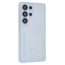Чехол накладка CARD CASE для SAMSUNG Galaxy S25 Ultra, защита камеры, силикон, отдел для карт, цвет прозрачный