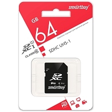 Карта памяти 64Gb SDXC Smartbuy UHS-1, Class 10, SB64GBSDXC10, цвет черный