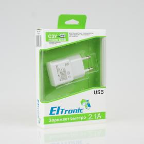 СЗУ (адаптер питания) USB 5.0V - 2.1A с USB выходом ELTronic белый арт.5505. СЗУ (адаптер питания) USB 5.0V - 2.1A с USB выходом ELTronic белый арт.5505.