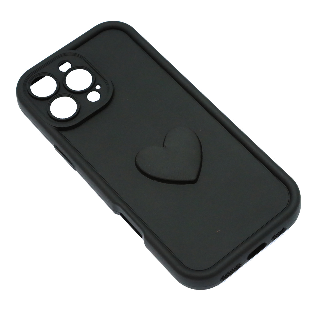 Чехол накладка для APPLE iPhone 16 Pro Max, силикон, 3D сердце, защита камеры, бортики, цвет черный Чехол накладка для APPLE iPhone 16 Pro Max, силикон, 3D сердце, защита камеры, бортики, цвет черный