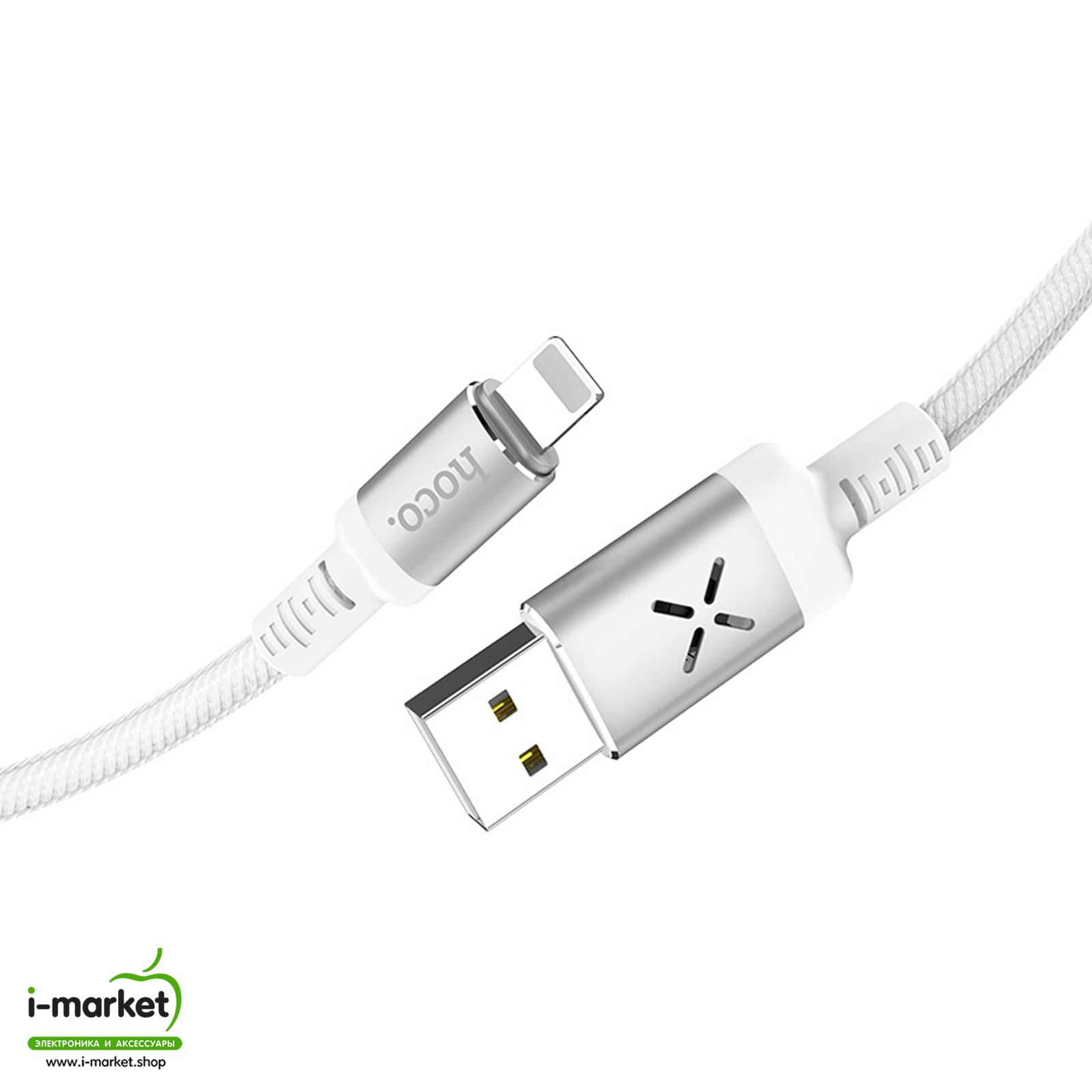 HOCO U63 Spirit кабель APPLE Lightning 8-pin, LED подсветка от звука, 1.2 метра, цвет белый.