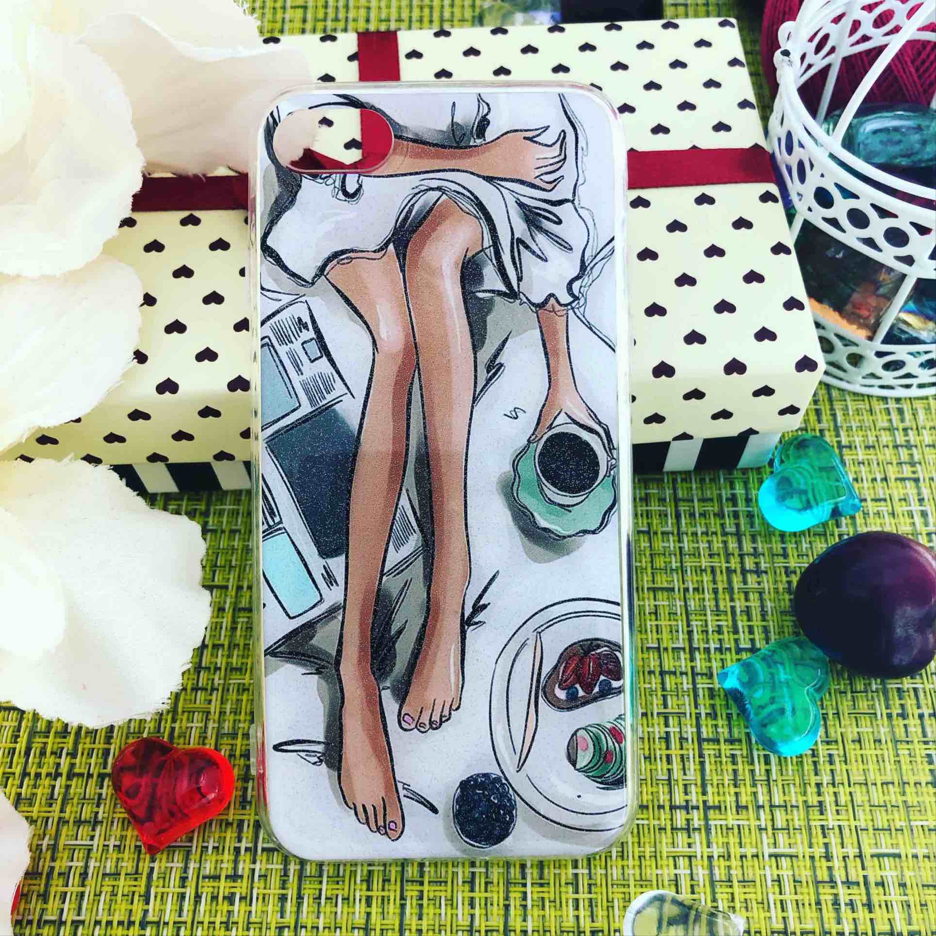 Чехол накладка для APPLE iPhone 7, 8, силикон, рисунок ножки, кофе и вкусняшки.