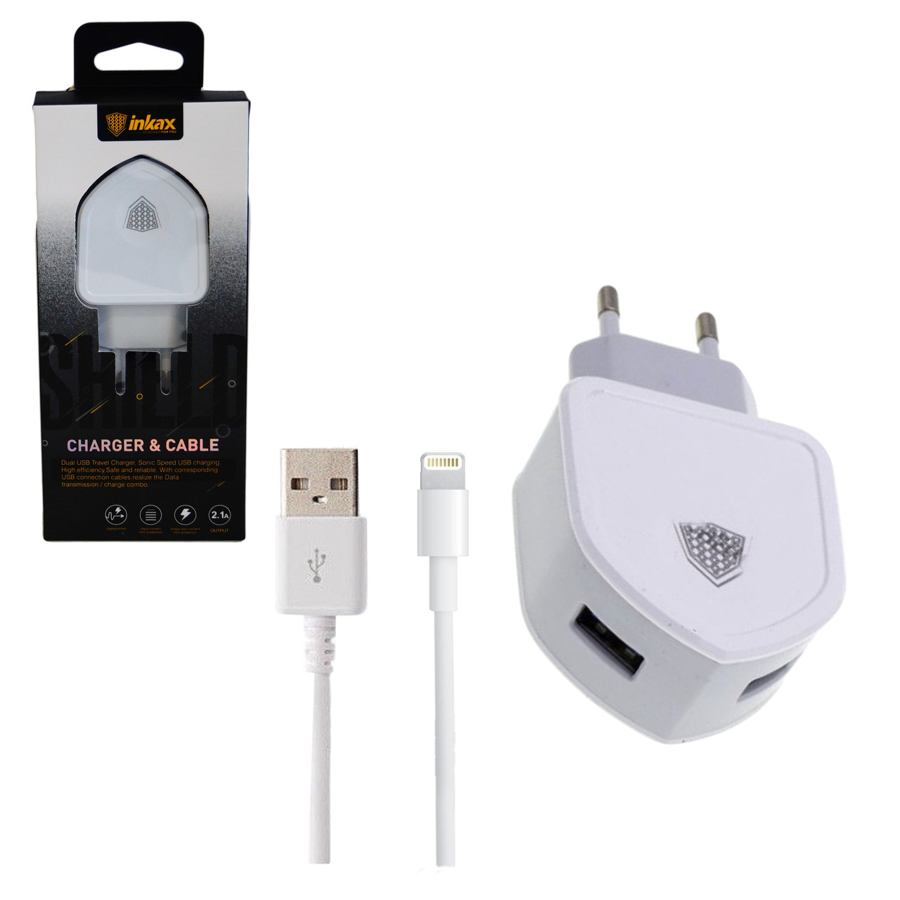 СЗУ "Inkax" 5V - 2100mA CD-18-IP + USB кабель Apple lightning 8 pin цвет белый. СЗУ "Inkax" 5V - 2100mA CD-18-IP + USB кабель Apple lightning 8 pin цвет белый.