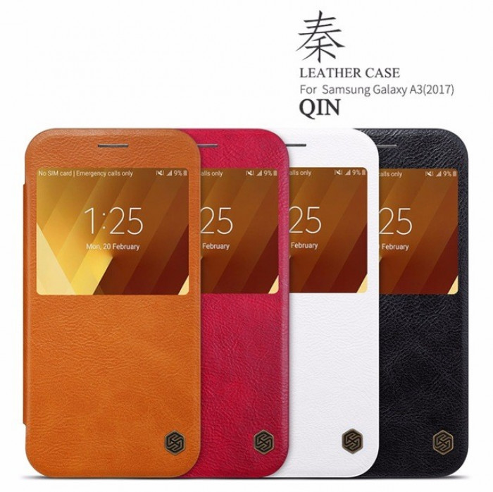 QIN чехол-книга Nillkin SAMSUNG Galaxy A3 2017/A320 /кожа/с окном/ красный.