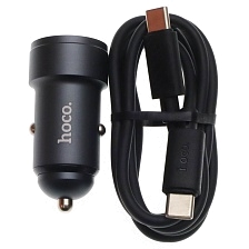 АЗУ (Автомобильное зарядное устройство) c кабелем Type-C на Type-C HOCO Z57A, 30W, 1 USB QC3.0, 1 Type-C PD30W, цвет темно серый