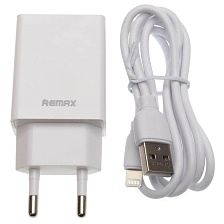 СЗУ (Сетевое зарядное устройство) REMAX RP-U95, 2.4A, 1 USB, кабель Lightning 8 pin, длина 1м, цвет белый СЗУ (Сетевое зарядное устройство) REMAX RP-U95, 2.4A, 1 USB, кабель Lightning 8 pin, длина 1м, цвет белый